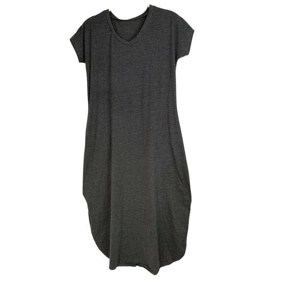 Gray Maxi T-Shirt Dress Side Slits Pockets Size M RBB10448 Gray Lounge RBB10448 - Picture 1 of 11